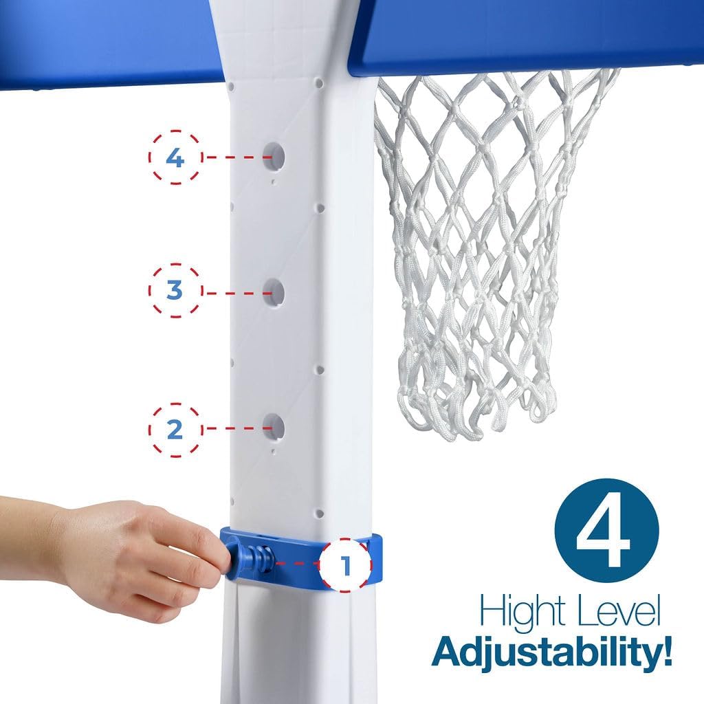 Inground Swimming Pool Basketball Hoop – Poolside, Water-Weighted Adult & Kids Basketball Hoop with 2 Balls, Air Pump, & Storage – Basketball Hoop for Pools with 4 Adjustable Heights by Play22