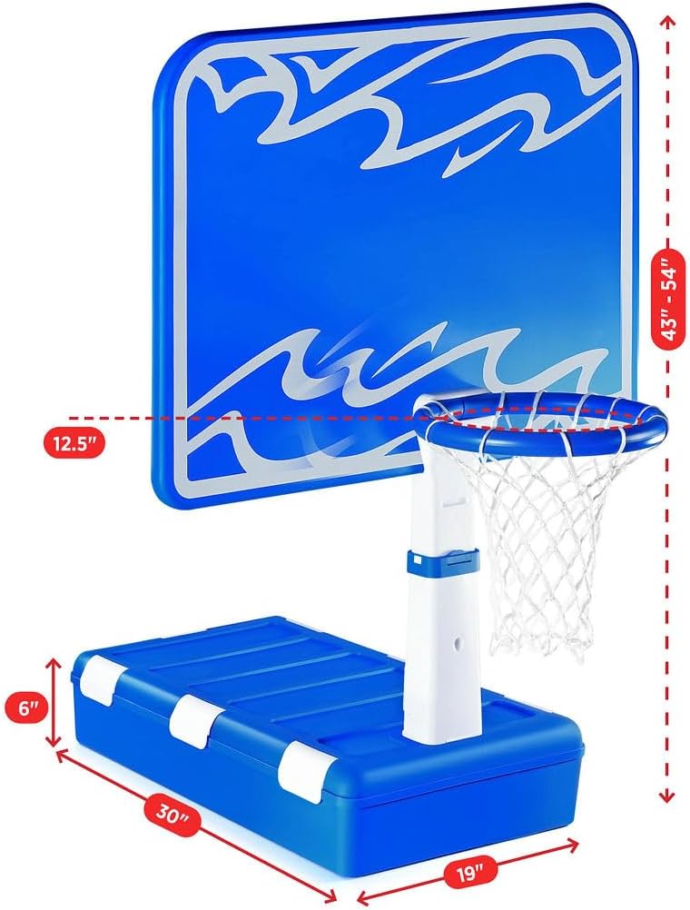 Inground Swimming Pool Basketball Hoop – Poolside, Water-Weighted Adult & Kids Basketball Hoop with 2 Balls, Air Pump, & Storage – Basketball Hoop for Pools with 4 Adjustable Heights by Play22