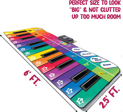 Floor Piano Mat for Toddlers - Giant Piano Playmat, 24 Keys, 8 Musical Instruments, Adjustable Vol, Built in Songs, Record & Playback - Best Musical Toy Gift for Boys & Girls Ages 3-10