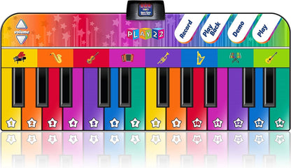 Floor Piano Mat for Toddlers - Giant Piano Playmat, 24 Keys, 8 Musical Instruments, Adjustable Vol, Built in Songs, Record & Playback - Best Musical Toy Gift for Boys & Girls Ages 3-10