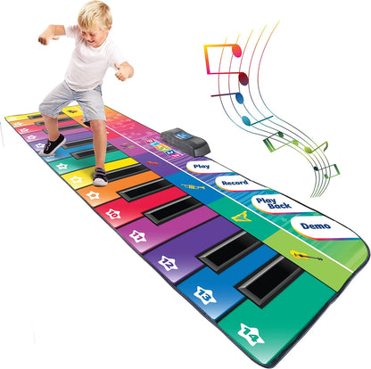 Floor Piano Mat for Toddlers - Giant Piano Playmat, 24 Keys, 8 Musical Instruments, Adjustable Vol, Built in Songs, Record & Playback - Best Musical Toy Gift for Boys & Girls Ages 3-10