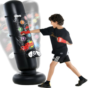 Play22 Boxing Bag Interactive Punching Bag for Kids - with Electronic Kick Pad - Kickboxing Bag with Wireless Music, 8 Different Sounds, 4 Modes, LED Scoreboard, Volume Control, Fillable Base