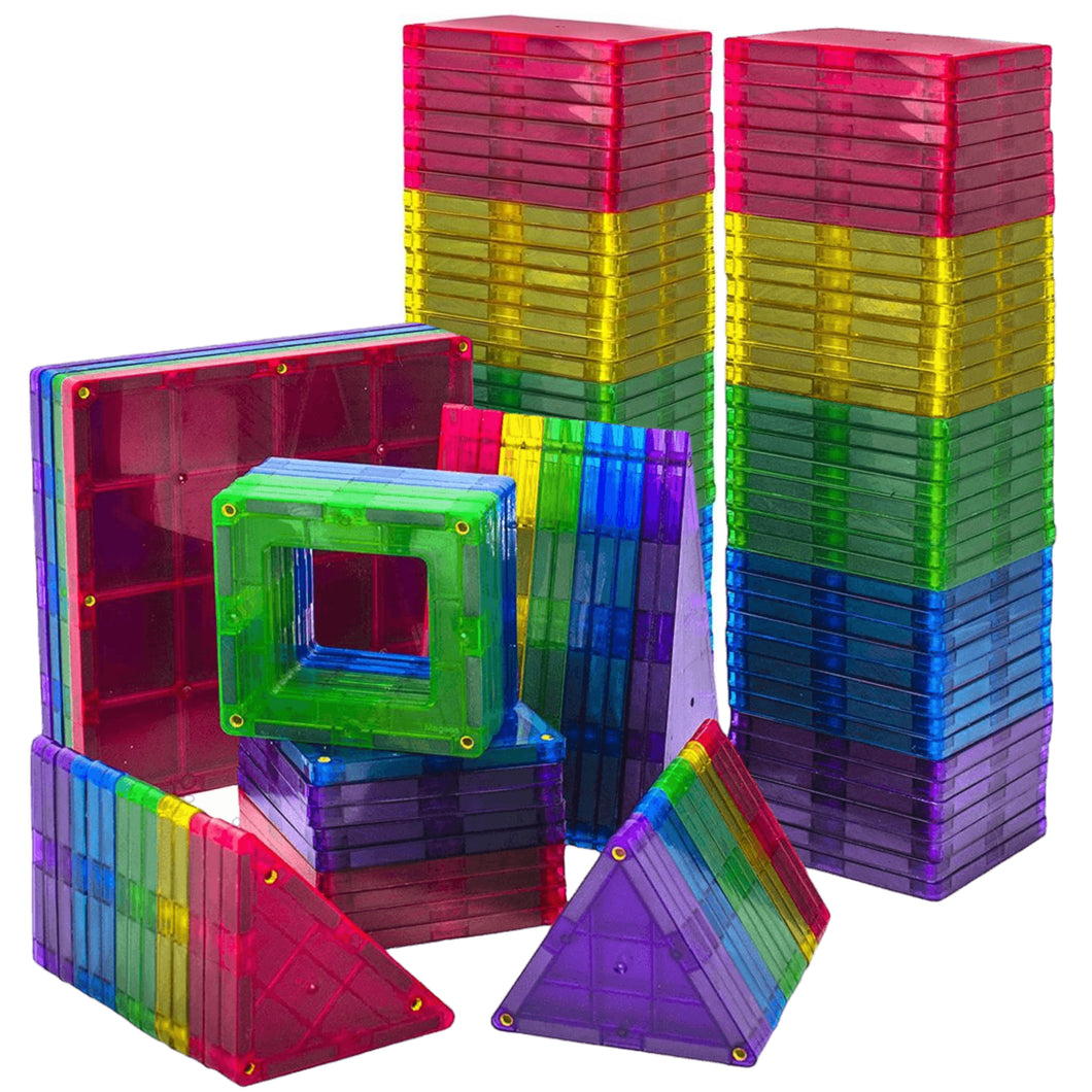 MAGEES™ Magnetic Tiles for Kids - 100 Set Building Blocks - Magnet Toys Building Strongest Magnets - Includes Bonus 13 Piece Insert Alphabet Cards - STEM 3D Magnet Tiles - Original by Play22™