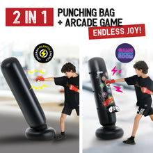 Load image into Gallery viewer, Play22 Boxing Bag Interactive Punching Bag for Kids - with Electronic Kick Pad - Kickboxing Bag with Wireless Music, 8 Different Sounds, 4 Modes, LED Scoreboard, Volume Control, Fillable Base
