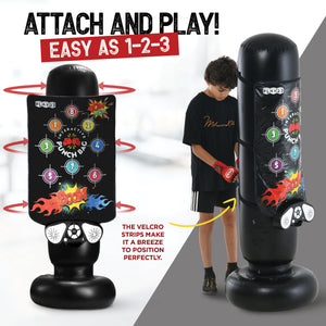 Play22 Boxing Bag Interactive Punching Bag for Kids - with Electronic Kick Pad - Kickboxing Bag with Wireless Music, 8 Different Sounds, 4 Modes, LED Scoreboard, Volume Control, Fillable Base