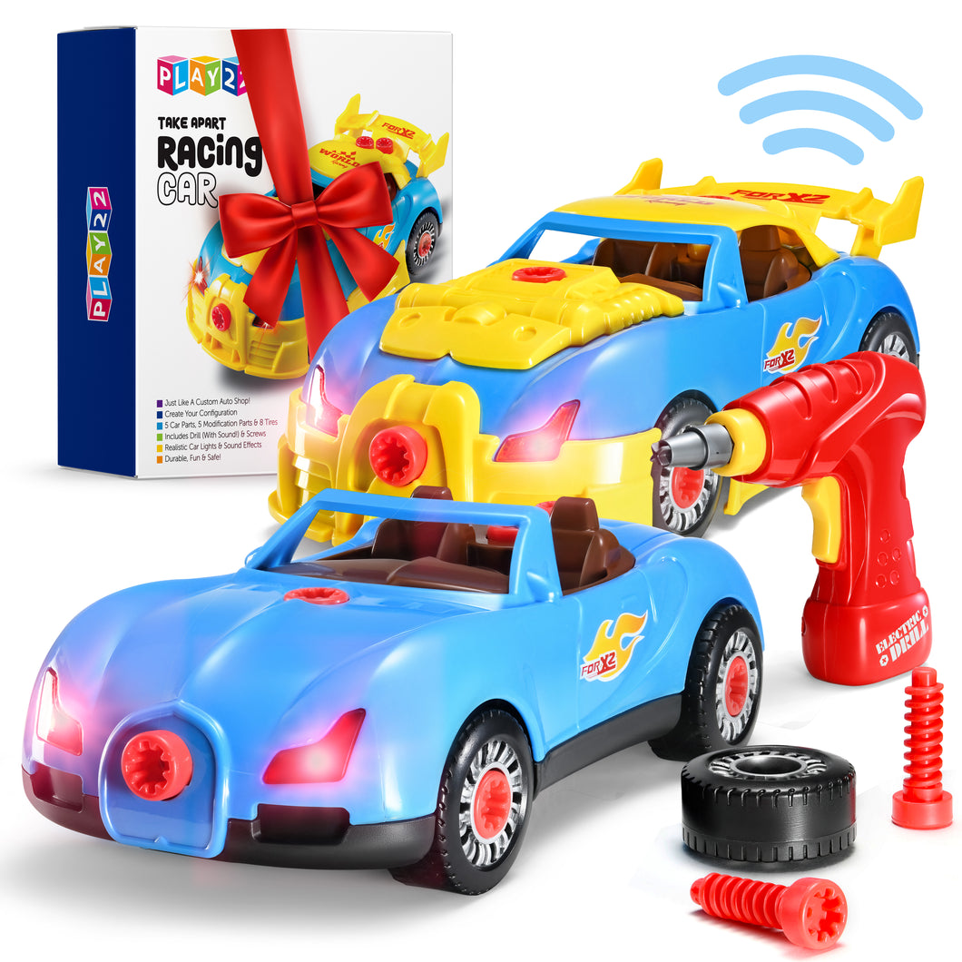 Take Apart Racing Car Toys - Build Your Own Toy Car with 30 Piece Constructions Set - Toy Car Comes With Engine Sounds & Lights & Drill With Toy Tools For Kids - Newest Version - Original - By Play22 ™