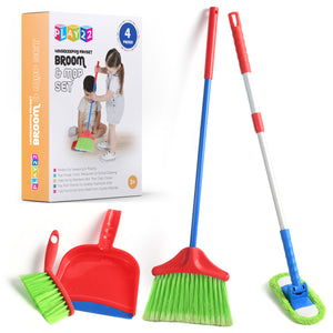 Kids Cleaning Set 4 Piece - Toy Cleaning Set Includes Broom, Mop, Brush, Dust Pan, - Toy Kitchen Toddler Cleaning Set Is A Great Toy Gift For Boys & Girls - Original - By Play22™ ©