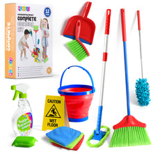 Load image into Gallery viewer, Kids Cleaning Set 12 Piece - Toy Cleaning Set Includes Broom, Mop, Brush, Dust Pan, Duster, Sponge, Clothes, Spray, Bucket, Caution Sign, - Toy Kitchen Toddler Cleaning Set - Original - By Play22™ ©

