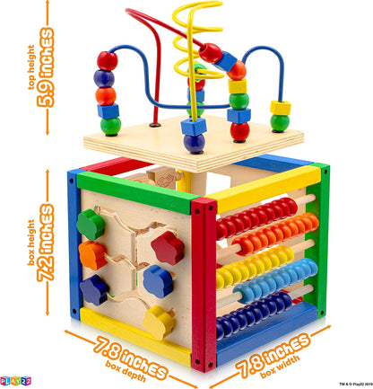 Activity Cube With Bead Maze - 5 in 1 Baby Activity Cube Includes Shape Sorter, Abacus Counting Beads, Counting Numbers, Sliding Shapes, Removable Bead Maze - My First Baby Toys - Original - By Play22