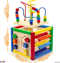 Load image into Gallery viewer, Activity Cube With Bead Maze - 5 in 1 Baby Activity Cube Includes Shape Sorter, Abacus Counting Beads, Counting Numbers, Sliding Shapes, Removable Bead Maze - My First Baby Toys - Original - By Play22

