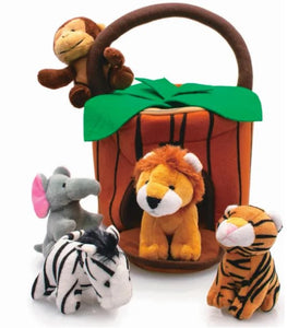 Play22 Plush Talking Stuffed Animals Jungle Set - Plush Toys Set with Carrier for Kids Babies & Toddlers - 6 Piece Set Baby Stuffed Animals Includes Stuffed Bear, Elephant, Tiger, Lion, Zebra, Monkey