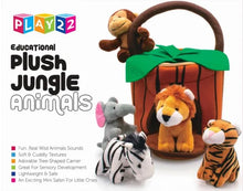 Load image into Gallery viewer, Play22 Plush Talking Stuffed Animals Jungle Set - Plush Toys Set with Carrier for Kids Babies &amp; Toddlers - 6 Piece Set Baby Stuffed Animals Includes Stuffed Bear, Elephant, Tiger, Lion, Zebra, Monkey
