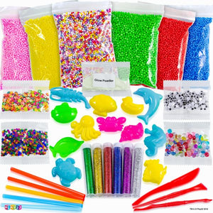 Play22 DIY Slime Kit for Kids - 18 Color Crystal Slime Making Kit, Includes Colorful Foam Balls, Fruit Face, Eyes, Stars, Glitter, Beads, Molds, Straws, Glow in Dark Powder and Much More – Original By Play22USA