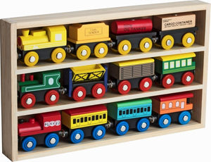 Wooden Train Set 12 PCS - Train Toys Magnetic Set Includes 3 Engines - Toy Train Sets For Kids Toddler Boys And Girls - Compatible With Thomas Train Set Tracks And Major Brands - Original - By Play22™