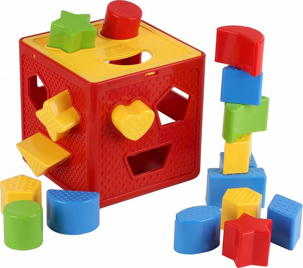 Baby Blocks Shape Sorter Toy - Childrens Blocks Includes 18 Shapes - Color Recognition Shape Toys With Colorful Sorter Cube Box - My First Baby Toys - Toys Gift For Boys & Girls - Original - By Play22 ™