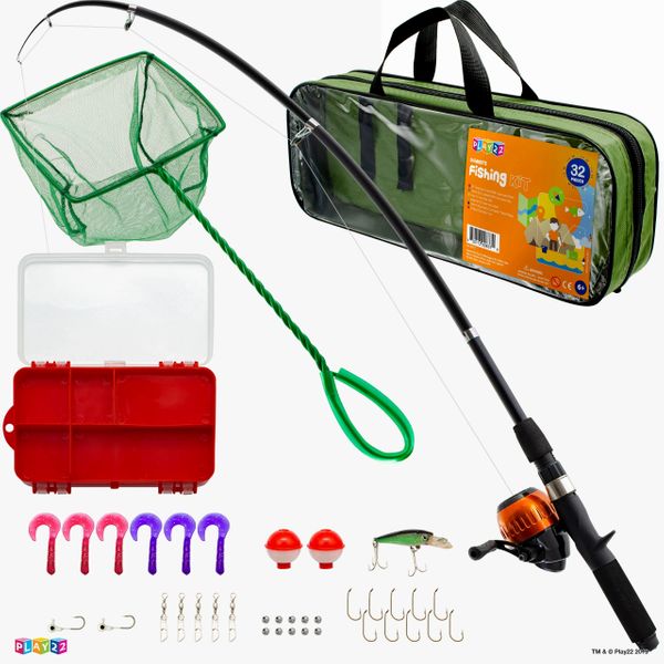 Kids Fishing Kit Telescopic Rod Tackle Box Spincast Reel Bait Net