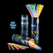 Load image into Gallery viewer, Play22 Glow Sticks Bulk 300 Pack 8” Ultra Bright Glow Sticks Party Pack Multicolor - 300 Glowsticks &amp; 300 Connectors, Total 600 PCS - Glow Sticks Necklaces and Bracelets Enjoyable for Adults and Kids
