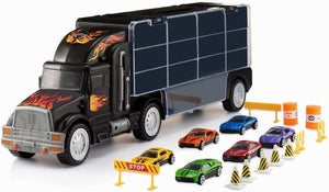 Toy Truck Transport Car Carrier - Toy truck Includes 6 Toy Cars and Accessories - Toy Trucks Fits 28 Toy Car Slots - Great car toys Gift For Boys and Girls - Original - By Play22 ™