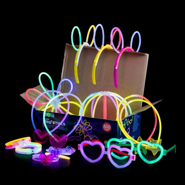 Play22 Glow Sticks Bulk 500 Pack - 200 Glowsticks and 300 Accessories - 8