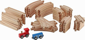 Wooden Train Tracks - 52 PCS Wooden Train Set + 2 Bonus Toy Trains - Train Sets For Kids - Car Train Toys Is Compatible With Thomas Wooden Railway Systems and All Major Brands - Original - By Play22™
