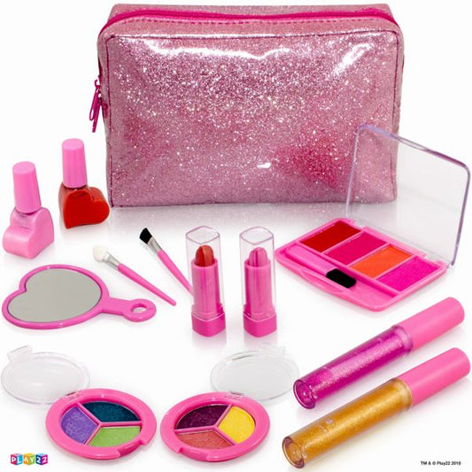 Kids Makeup Kit For Girl - 13 Piece Washable Kids Makeup Set – My First Princess Make Up Kit Includes Blush, Lip Gloss, Eyeshadows, Lipsticks, Brushes, Mirror Cosmetic Bag Best Gift For Girls Original By Play22USA