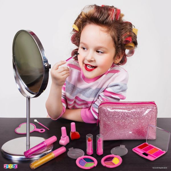 Kids Makeup Kit For Girl - 13 Piece Washable Kids Makeup Set – My First Princess Make Up Kit Includes Blush, Lip Gloss, Eyeshadows, Lipsticks, Brushes, Mirror Cosmetic Bag Best Gift For Girls Original By Play22USA
