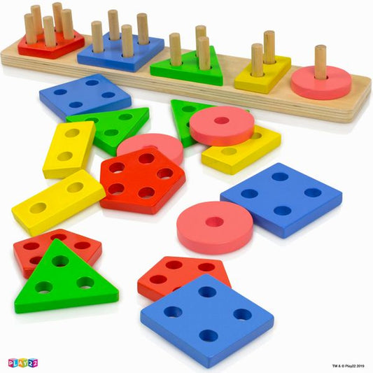 Play22 Shape Sorter Color Wooden Bard - Educational Toys for Toddlers - Kids Learning Toys Stack and Sort - 20 Pieces Geometric Board Chunky Puzzle Great Gift for Boys and Girls - Original