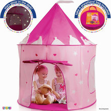 Load image into Gallery viewer, Play Tent Princess Castle Pink - Kids Tent Features Glow In The Dark Stars - Portable Kids Play Tent - Kids Pop Up Tent Foldable Into A Carrying Bag - Indoor And Outdoor Use - Original - By Play22
